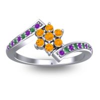 Citrine Fashion Ring In Palladium With Amethyst And Emerald – Utpala Simple Ring