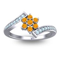 Citrine Fashion Ring In Palladium With Aquamarine – Utpala Simple Ring