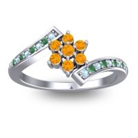 Citrine Fashion Ring In Palladium With Aquamarine And Emerald – Utpala Simple Ring
