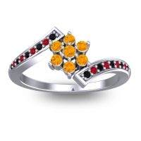 Citrine Fashion Ring In Palladium With Black Onyx And Ruby – Utpala Simple Ring