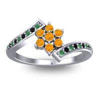 Citrine Fashion Ring In 18k White Gold With Emerald And Black Onyx – Utpala Simple Ring
