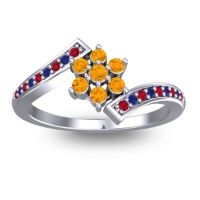 Citrine Fashion Ring In Palladium With Ruby And Blue Sapphire – Utpala Simple Ring