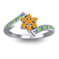 Citrine Fashion Ring In Palladium With Swiss Blue Topaz And Peridot – Utpala Simple Ring