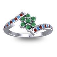 Emerald Fashion Ring In 18k White Gold With Garnet And Swiss Blue Topaz – Utpala Simple Ring