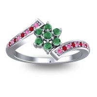 Emerald Fashion Ring In Palladium With Pink Tourmaline And Ruby – Utpala Simple Ring