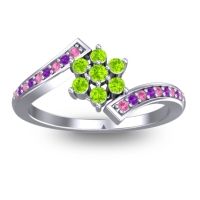Peridot Fashion Ring In Palladium With Pink Tourmaline And Amethyst – Utpala Simple Ring