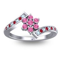 Pink Tourmaline Fashion Ring In Palladium With Aquamarine And Ruby – Utpala Simple Ring