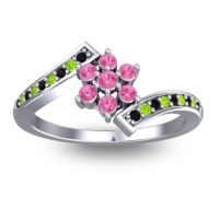 Pink Tourmaline Fashion Ring In Palladium With Black Onyx And Peridot – Utpala Simple Ring