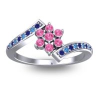 Pink Tourmaline Fashion Ring In Platinum With Blue Sapphire And Swiss Blue Topaz – Utpala Simple Ring