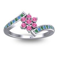 Pink Tourmaline Fashion Ring In Palladium With Emerald And Swiss Blue Topaz – Utpala Simple Ring