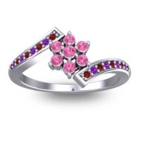 Pink Tourmaline Fashion Ring In Platinum With Garnet And Amethyst – Utpala Simple Ring