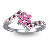 Pink Tourmaline Fashion Ring In Platinum With Ruby And Aquamarine – Utpala Simple Ring