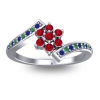 Ruby Fashion Ring In Platinum With Blue Sapphire And Emerald – Utpala Simple Ring