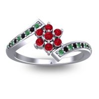 Ruby Fashion Ring In 18k White Gold With Emerald And Black Onyx – Utpala Simple Ring
