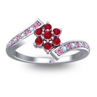 Ruby Fashion Ring In Palladium With Pink Tourmaline And Aquamarine – Utpala Simple Ring