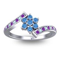 Swiss Blue Topaz Fashion Ring In Palladium With Amethyst And Aquamarine – Utpala Simple Ring