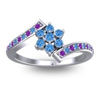 Swiss Blue Topaz Fashion Ring In Platinum With Amethyst – Utpala Simple Ring
