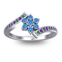 Swiss Blue Topaz Fashion Ring In 18k White Gold With Emerald And Amethyst – Utpala Simple Ring