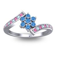 Swiss Blue Topaz Fashion Ring In Palladium With Pink Tourmaline And Aquamarine – Utpala Simple Ring