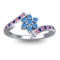 Swiss Blue Topaz Fashion Ring In Platinum With Pink Tourmaline And Blue Sapphire – Utpala Simple Ring