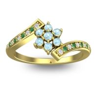 Aquamarine Fashion Ring In 18k Yellow Gold With Lab Diamond And Emerald – Utpala Simple Ring