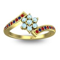 Aquamarine Fashion Ring In 18k Yellow Gold With Ruby And Blue Sapphire – Utpala Simple Ring