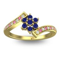 Blue Sapphire Fashion Ring In 18k Yellow Gold With Lab Diamond And Pink Tourmaline – Utpala Simple Ring