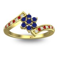 Blue Sapphire Fashion Ring In 18k Yellow Gold With Lab Diamond And Ruby – Utpala Simple Ring