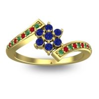 Blue Sapphire Fashion Ring In 18k Yellow Gold With Emerald And Ruby – Utpala Simple Ring