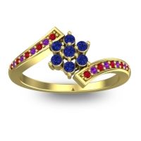 Blue Sapphire Fashion Ring In 18k Yellow Gold With Ruby And Amethyst – Utpala Simple Ring