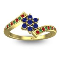 Blue Sapphire Fashion Ring In 18k Yellow Gold With Ruby And Emerald – Utpala Simple Ring