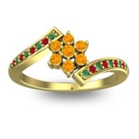 Citrine Fashion Ring In 18k Yellow Gold With Emerald And Ruby – Utpala Simple Ring