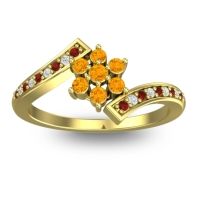 Citrine Fashion Ring In 18k Yellow Gold With Garnet And Diamond – Utpala Simple Ring