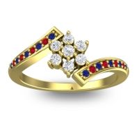Lab Diamond Fashion Ring In 18k Yellow Gold With Blue Sapphire And Ruby – Utpala Simple Ring