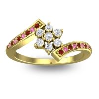 Diamond Fashion Ring In 18k Yellow Gold With Garnet And Pink Tourmaline – Utpala Simple Ring