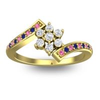 Lab Diamond Fashion Ring In 18k Yellow Gold With Pink Tourmaline And Blue Sapphire – Utpala Simple Ring