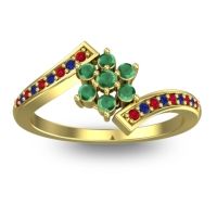 Emerald Fashion Ring In 18k Yellow Gold With Ruby And Blue Sapphire – Utpala Simple Ring