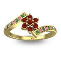 Garnet Fashion Ring In 18k Yellow Gold With Emerald And Pink Tourmaline – Utpala Simple Ring