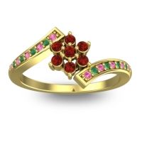 Garnet Fashion Ring In 18k Yellow Gold With Pink Tourmaline And Emerald – Utpala Simple Ring