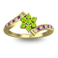 Peridot Fashion Ring In 18k Yellow Gold With Diamond And Amethyst – Utpala Simple Ring
