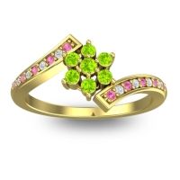 Peridot Fashion Ring In 18k Yellow Gold With Pink Tourmaline And Diamond – Utpala Simple Ring