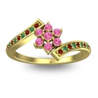 Pink Tourmaline Fashion Ring In 18k Yellow Gold With Garnet And Emerald – Utpala Simple Ring