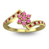 Pink Tourmaline Fashion Ring In 18k Yellow Gold With Ruby And Diamond – Utpala Simple Ring