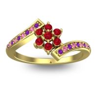 Ruby Fashion Ring In 18k Yellow Gold With Amethyst And Pink Tourmaline – Utpala Simple Ring
