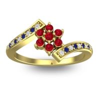 Ruby Fashion Ring In 18k Yellow Gold With Lab Diamond And Blue Sapphire – Utpala Simple Ring