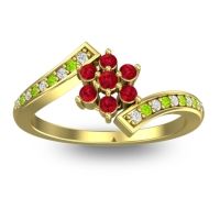 Ruby Fashion Ring In 18k Yellow Gold With Diamond And Peridot – Utpala Simple Ring