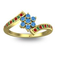 Swiss Blue Topaz Fashion Ring In 18k Yellow Gold With Ruby And Emerald – Utpala Simple Ring