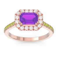 Amethyst Ring In 14K Rose Gold With Diamond And Peridot Zari Emerald Halo Ring