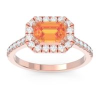 Citrine Ring In 14K Rose Gold With Diamond And Aquamarine Zari Emerald Halo Ring