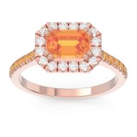 Citrine Ring In 14K Rose Gold With Diamond Zari Emerald Halo Ring